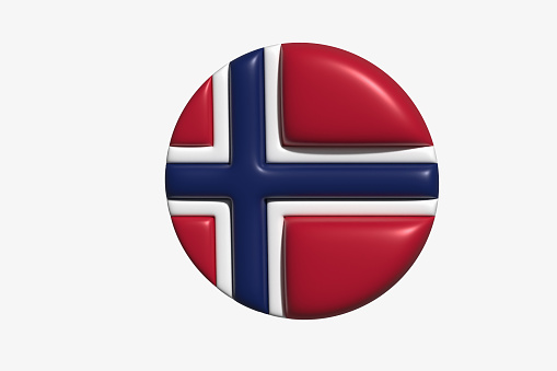 Круглы надутый флаг Норвегии. Иконка, кнопка, эмблема. На светлом фоне