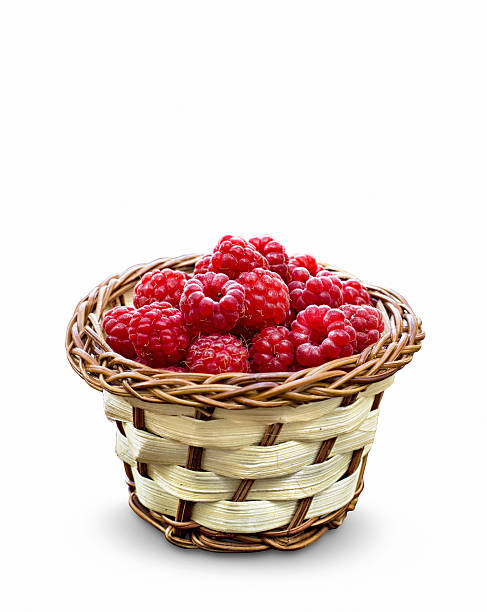 isolated basket with raspberry stock photo