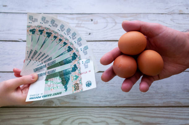istock Chicken eggs on the background of banknotes 1858014552