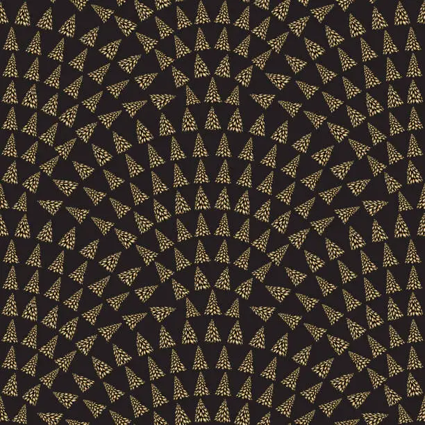 Vector illustration of Vector scaly seamless pattern from golden fir trees on a black background. Christmas and New Year holiday wallpaper