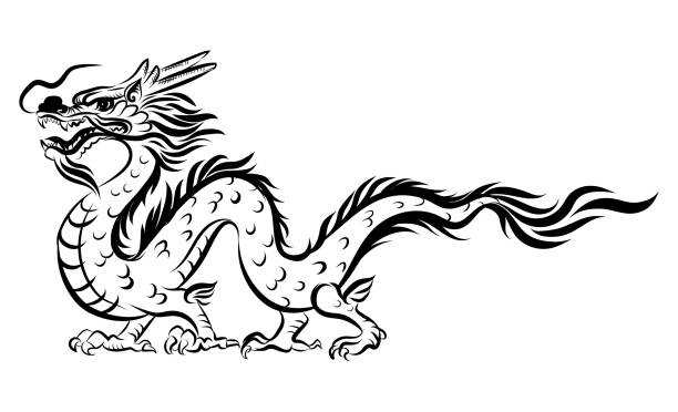 Symbol of New 2024 year. Traditional Chinese Dragon for tattoo design, symbol of New 2024 year vector art illustration