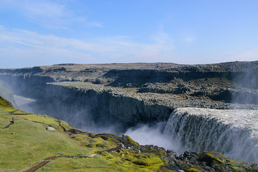 The waterfall Dettifoss in the north of Iceland. The river Jökulsá á Fjöllum falls about 30 kilometers from its mouth into the Arctic Ocean, into the gorge Jökulsárgljúfur, which is 100 meters deep.