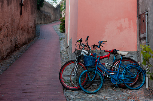 Old bicycle parked on the street