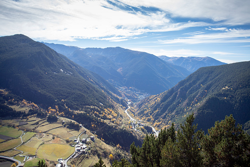 Canillo valley from Roc de Quer viewpoint in Andorra Pyrenees mountains