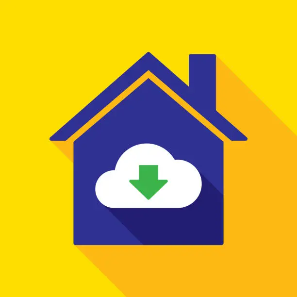 Vector illustration of House Cloud Download Icon Flat