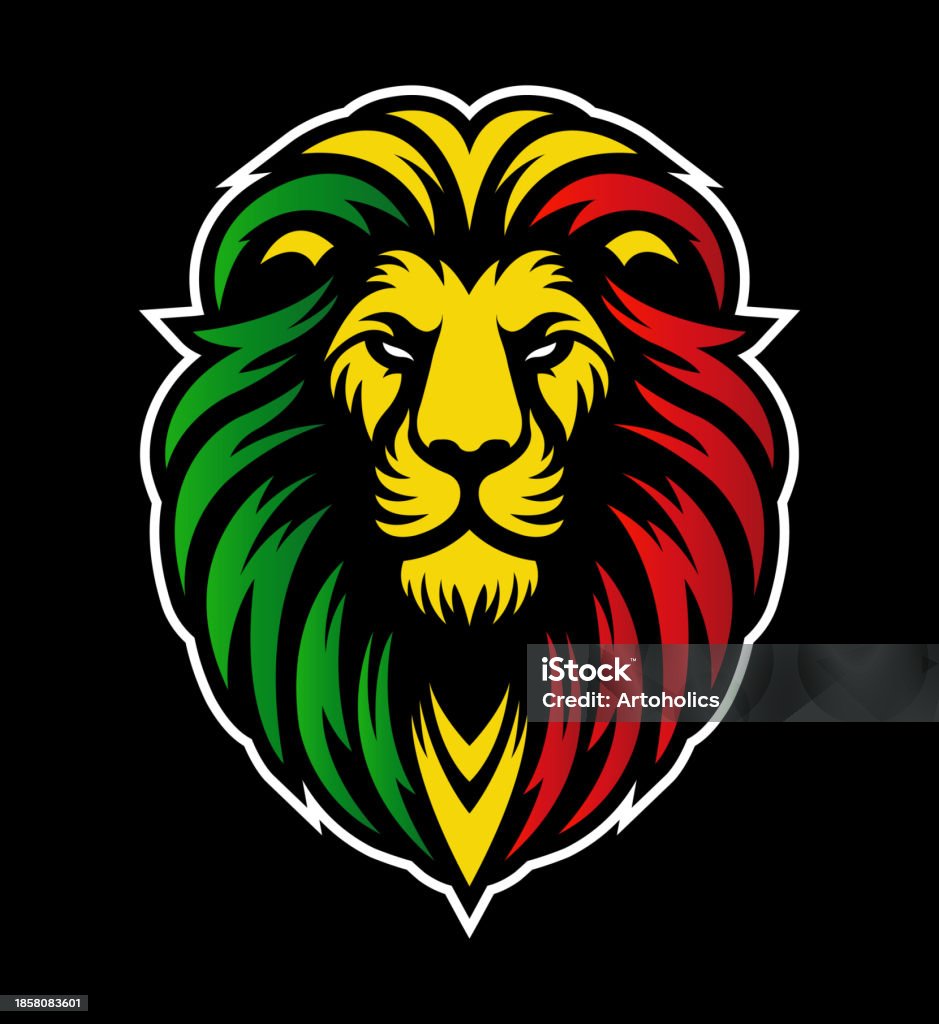 Reggae Animals Jamaican Reggae Rasta Lion Head Front View With Rastafarian Colors On ...