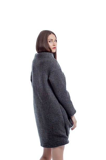 istock Charming young woman posing in gray woolen coat 185808626