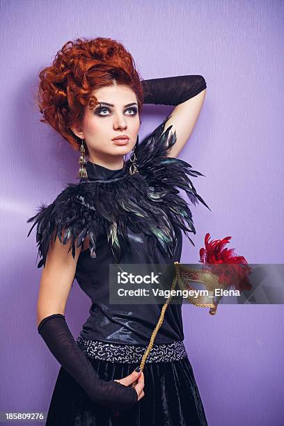Redhaired Lady In Mask Stock Photo - Download Image Now - Formalwear, Adult, Animal