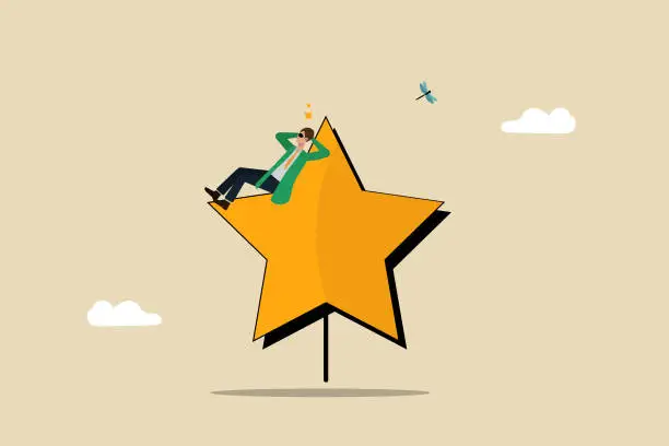 Vector illustration of Success and effort achieved, resting after a whole search, being a star in the organization or business