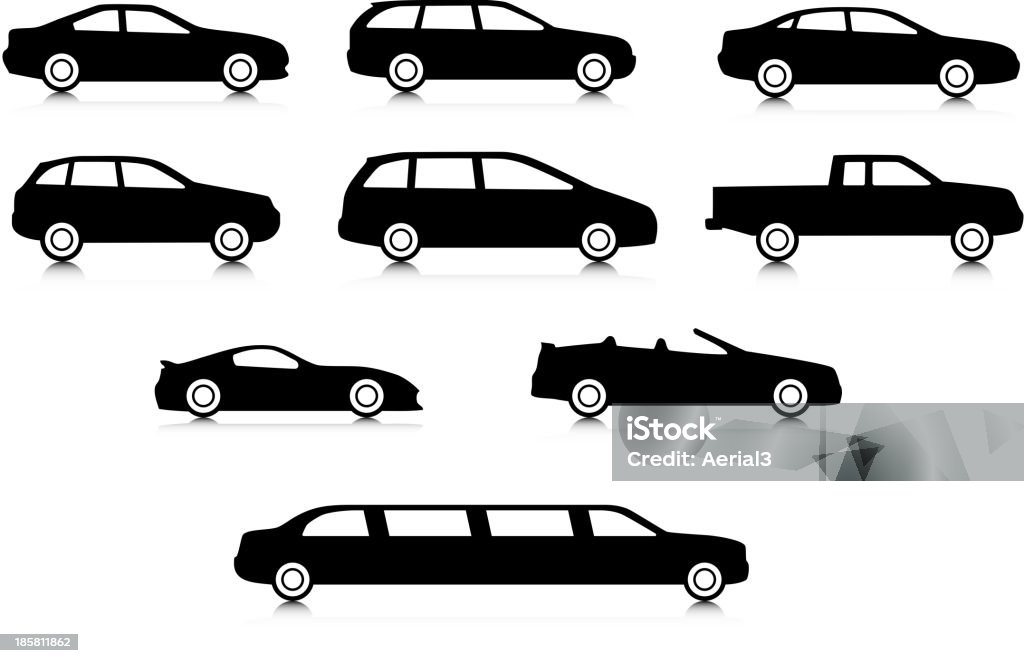 Silhouetten von verschiedenen Körper Fahrzeugtypen - Lizenzfrei Limousine - Luxuswagen Vektorgrafik