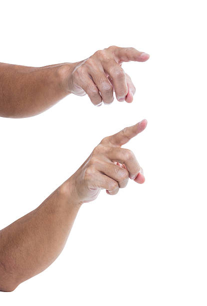 istock Man hand pointing or touching  isolated on white, clipping path 185812311