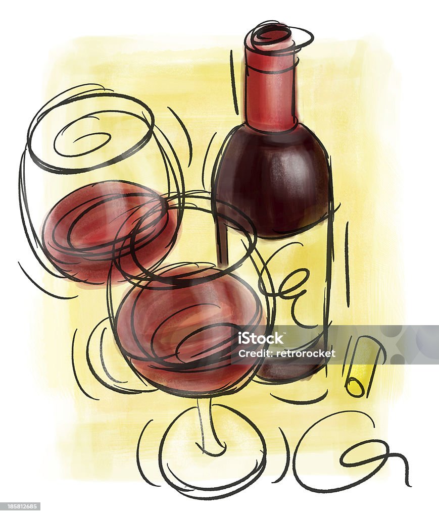 Bottiglia di vino e bicchieri - Illustrazione stock royalty-free di Alchol