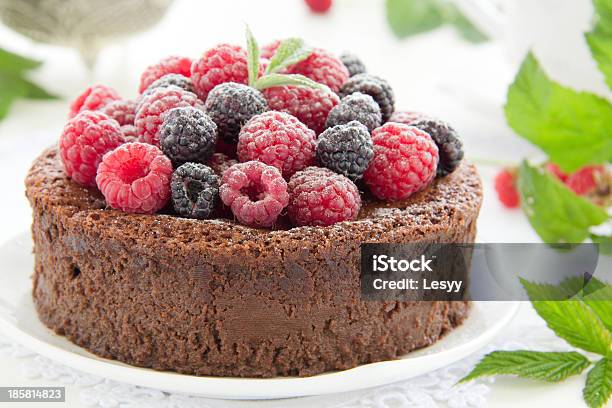 Chocolate Mousse Cake With Raspberries Stock Photo - Download Image Now - Cake, Chocolate Cake, Chocolate Icing