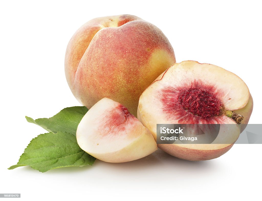 Juicy peaches Juicy peaches isolated on a white background Agriculture Stock Photo