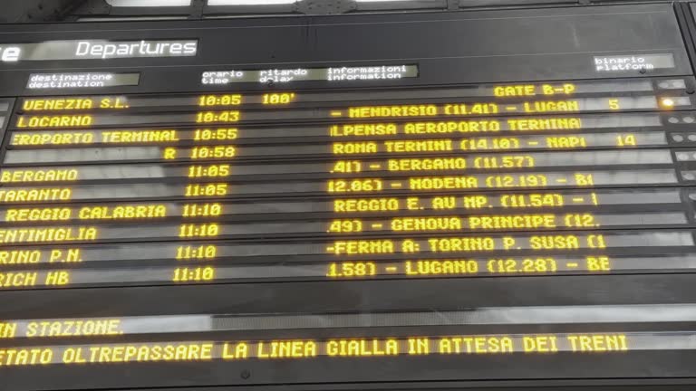 Airport Departure Board at Leonardo da Vinci International Airport in Fiumicino (FCO) in Rome Italy