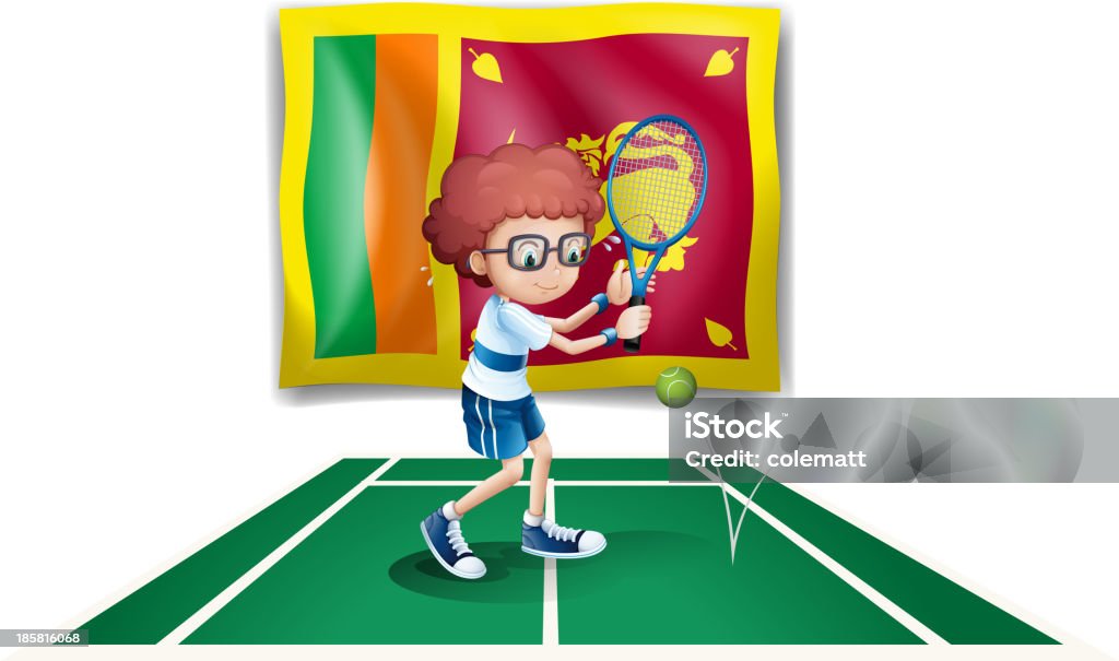 Menino jogando tênis em frente da bandeira do Sri Lanka - Vetor de Adulto royalty-free