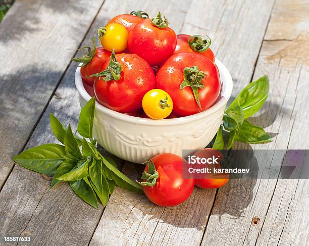 Fresh Ripe Tomatoes Stock Photo - Download Image Now - Basil, Bowl, Cherry Tomato