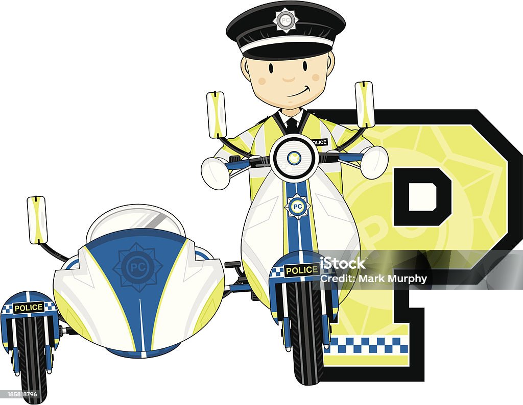Британский Policemen на Motorbike Буква P - Векторная графика Алфавит роялти-фри