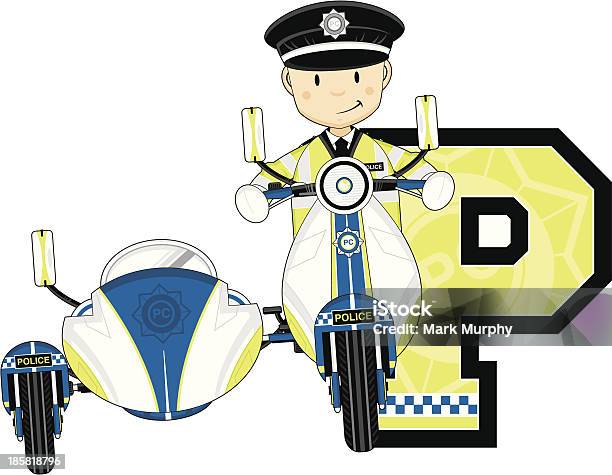 Британский Policemen На Motorbike Буква P — стоковая векторная графика и другие изображения на тему Алфавит - Алфавит, Буква P, Векторная графика