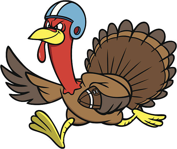 türkei mit football - turkey thanksgiving cartoon animated cartoon stock-grafiken, -clipart, -cartoons und -symbole