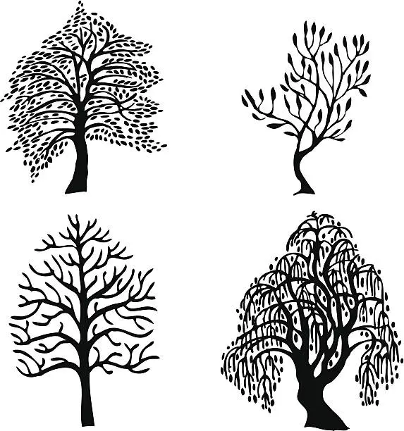 Vector illustration of Four trees