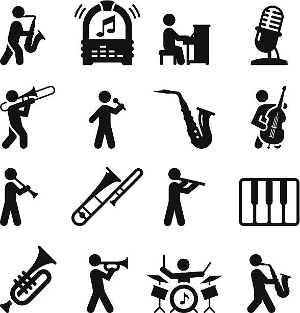 재즈 음악 아이콘-블랙 시리즈 - musician people trombone trumpet stock illustrations