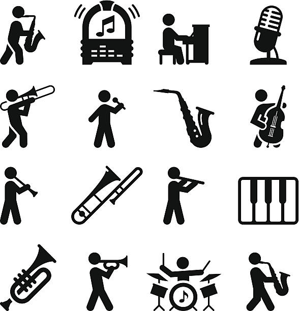 ilustrações, clipart, desenhos animados e ícones de jazz ícones-preto series - blues saxophone jazz musical instrument