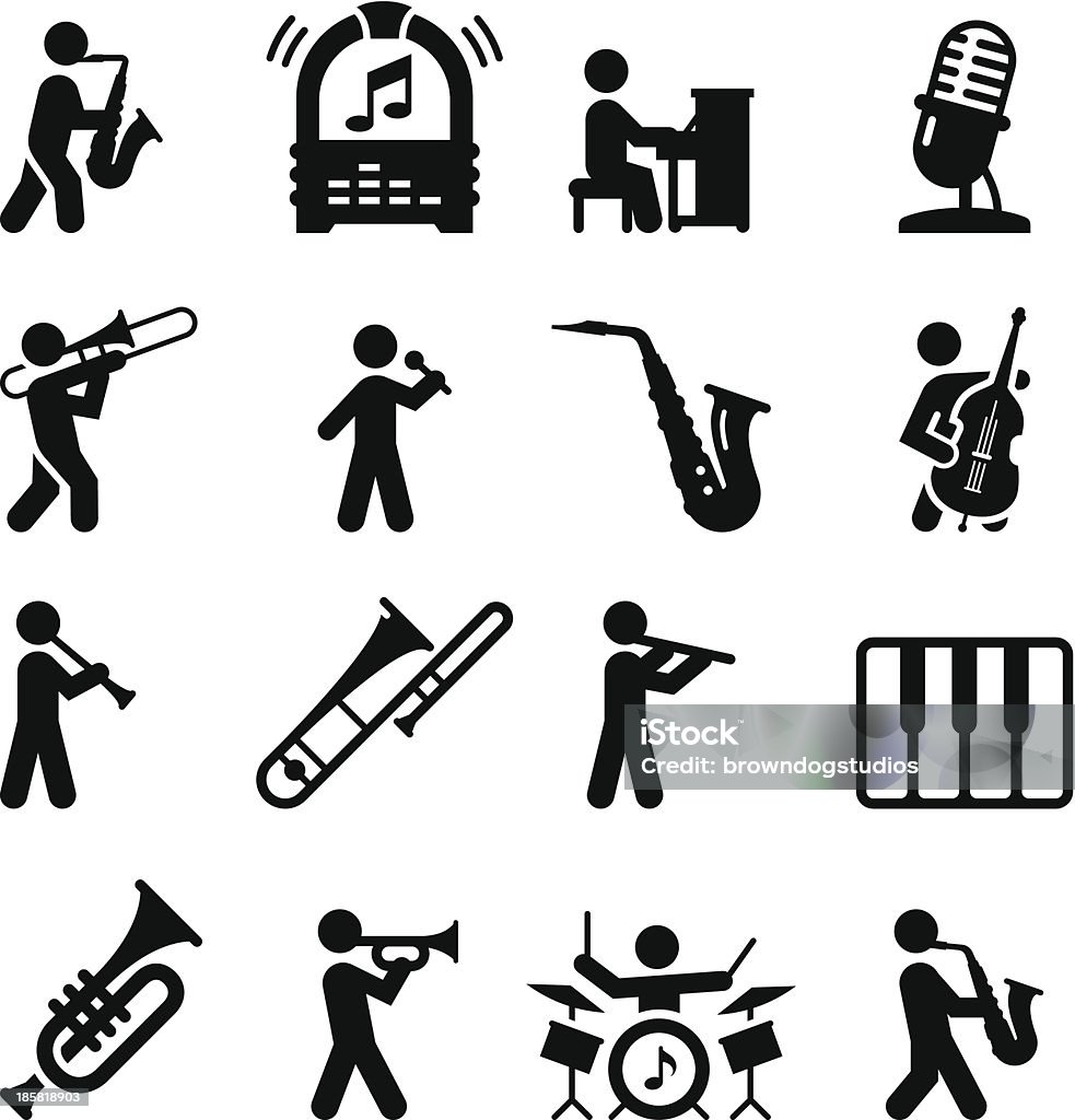 Jazz Music Icons - Black Series Jazz and Blues music icon set. Professional clip art for your print or Web project. See more icons in this series. Saxophone stock vector