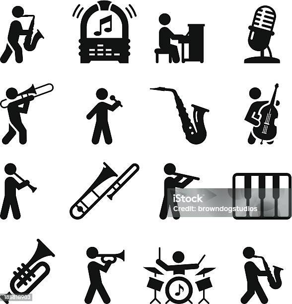 Jazz Music Icons Black Series Stock Illustration - Download Image Now - Saxophone, Jazz Music, Trombone