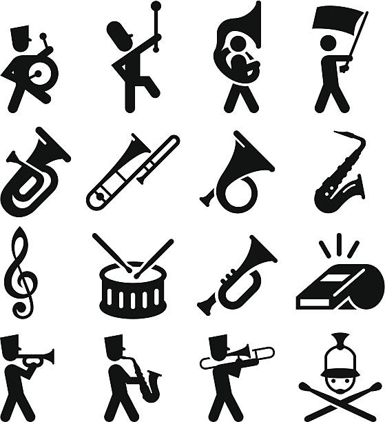 ilustrações de stock, clip art, desenhos animados e ícones de banda de marcha ícones-black series - brass instrument
