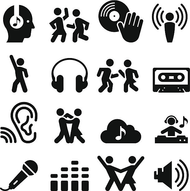 ilustrações, clipart, desenhos animados e ícones de dance party ícones-preto series - listening people human ear speaker