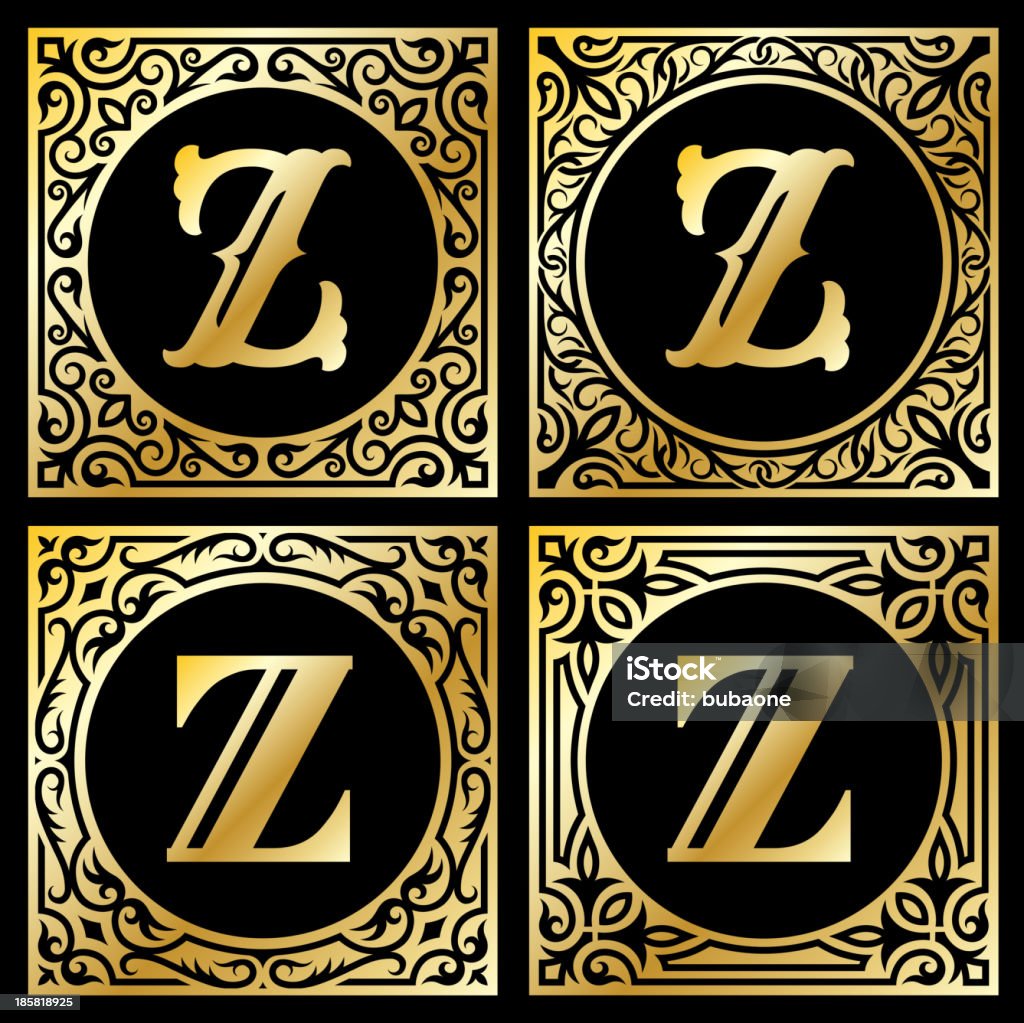 Lettera Z in cornice dorata - arte vettoriale royalty-free di Alfabeto