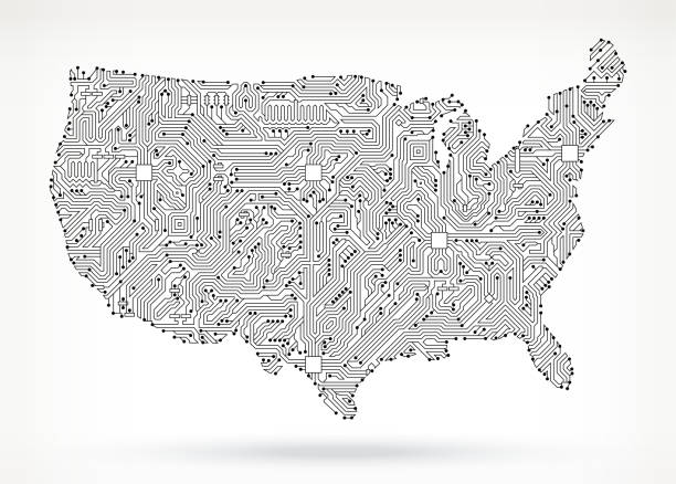 USA on Circuit Board USA on Circuit Board  black and white map of united states stock illustrations