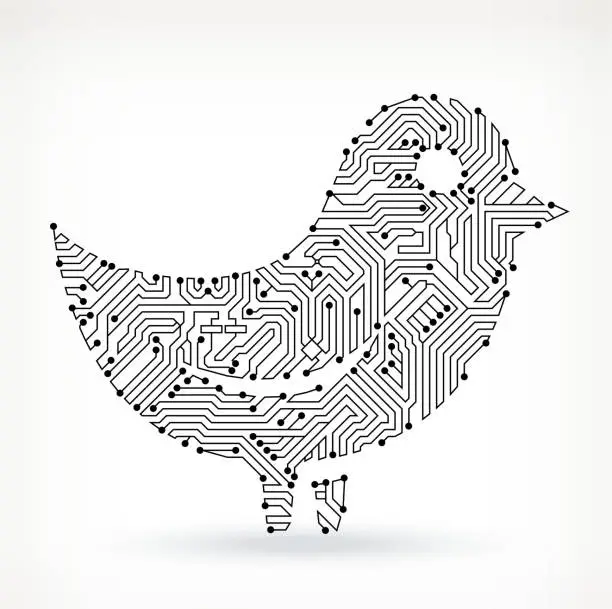 Vector illustration of Circuit Board Twitter Bird