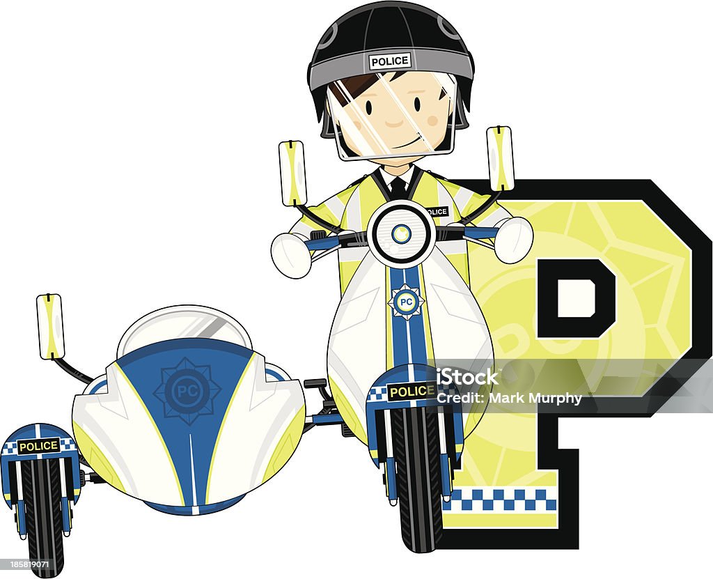 Polícia britânica em motocicletas Letra P - Vetor de Bicicleta Motorizada royalty-free