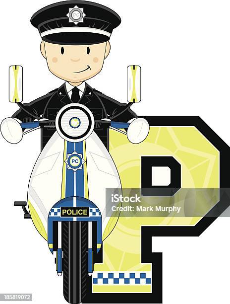 British Policemen On Motorbike Letter P Stock Illustration - Download Image Now - Alphabet, British Culture, Cap - Hat