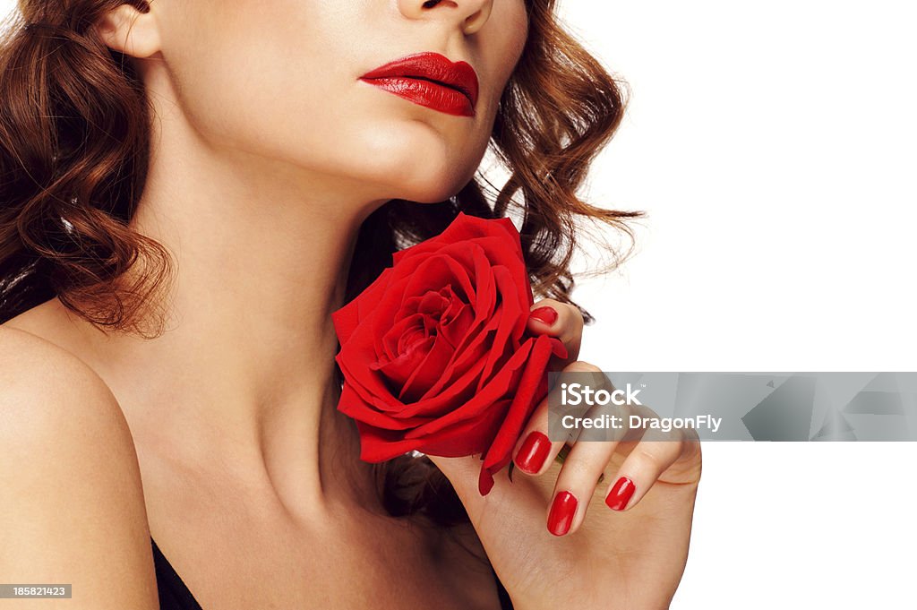 Frau mit rotem Lippenstift - Lizenzfrei Fingernagel Stock-Foto