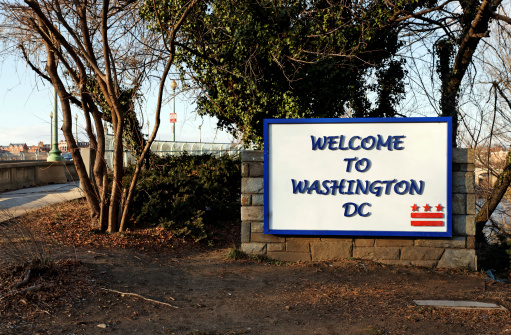 A welcome sign at the Washington DC district border.