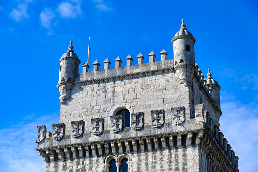 Detail of Medieval Tower of Belem, Lisbon, Portugal