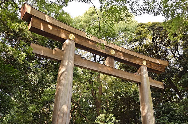 istock Wooden Torii with crest 185825991