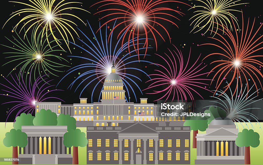 Washington DC fuegos artificiales del 4 de julio de ilustración vectorial - arte vectorial de Abraham Lincoln libre de derechos