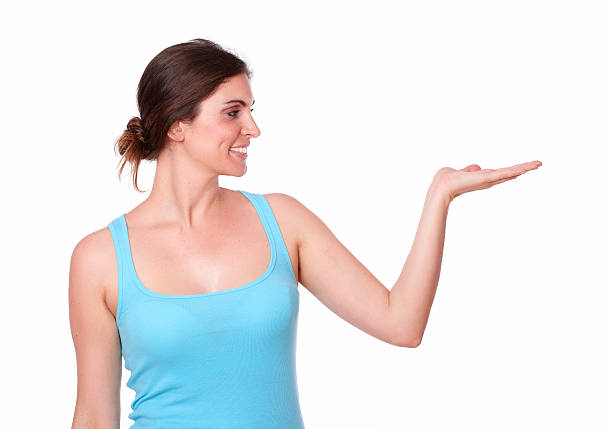 istock Fit young woman holding palm out 185827355