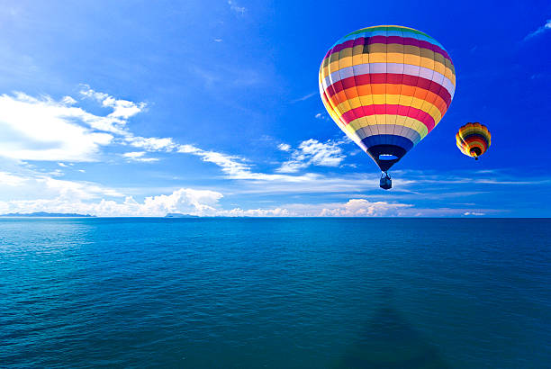 Hot air balloon on Sea and island. Samui Thailand stock photo