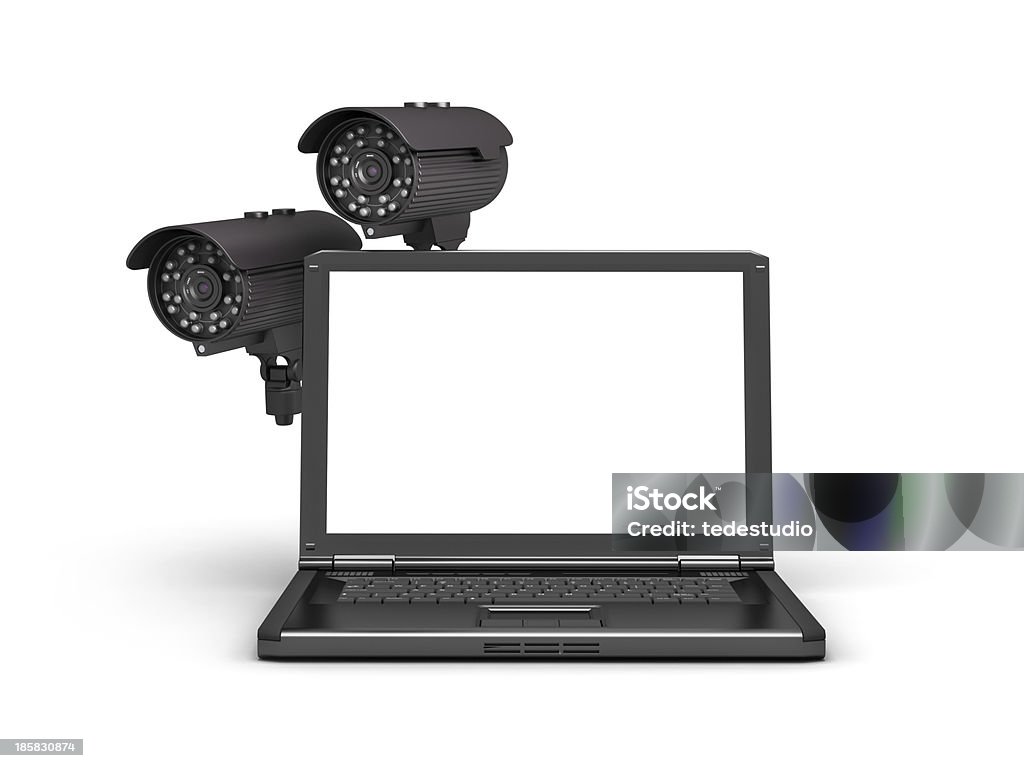 Zwei Sicherheits-Kameras und Laptops - Lizenzfrei Ausrüstung und Geräte Stock-Foto