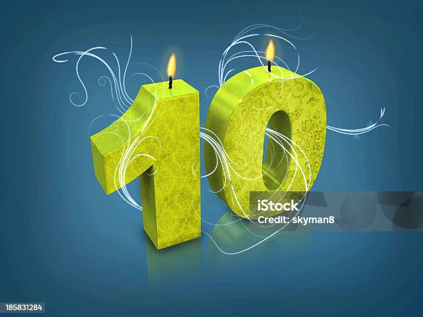 Modern Typography Number 10 Candle Stock Photo - Download Image Now - Anniversary, Birthday, Blue