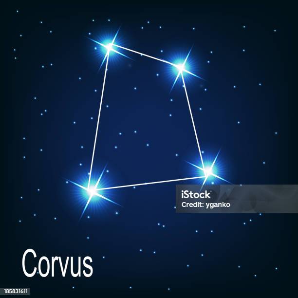 Constelação De Corvusestrela No Céu Nocturno Vector Illustr - Arte vetorial de stock e mais imagens de Abstrato