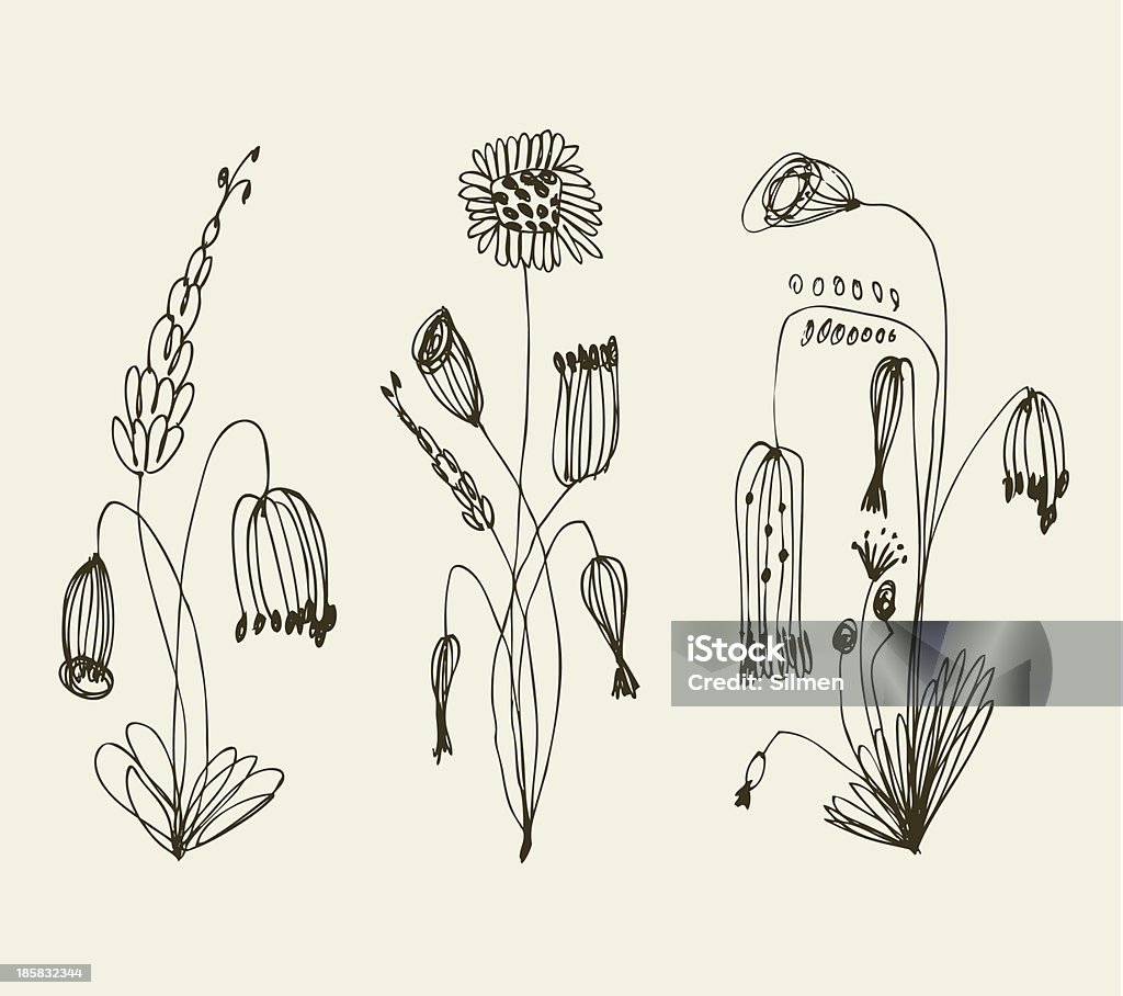 Grungy floral set. Collection of vintage bouquets Art stock vector