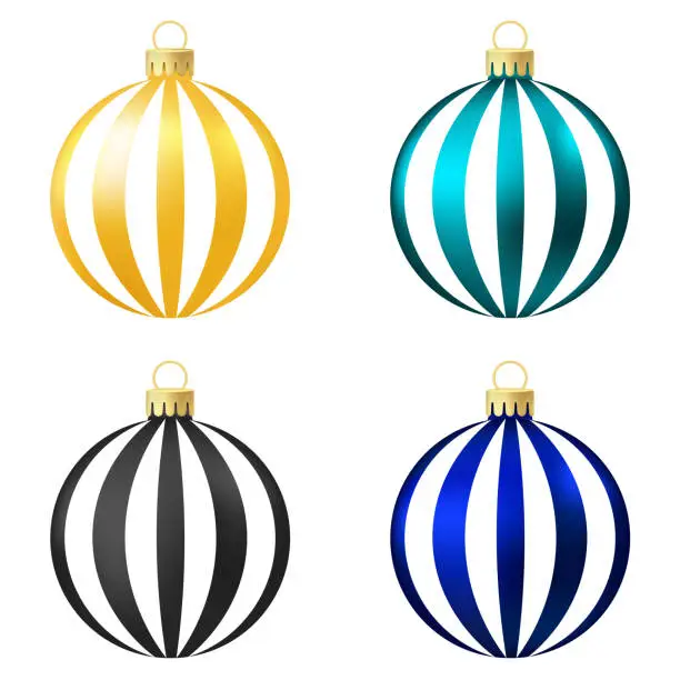 Vector illustration of Set of yellow, aqua, black and blue Christmas tree toy or ball