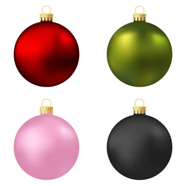 Vector illustration of Set of red, green, pink and black Christmas tree toy or ball