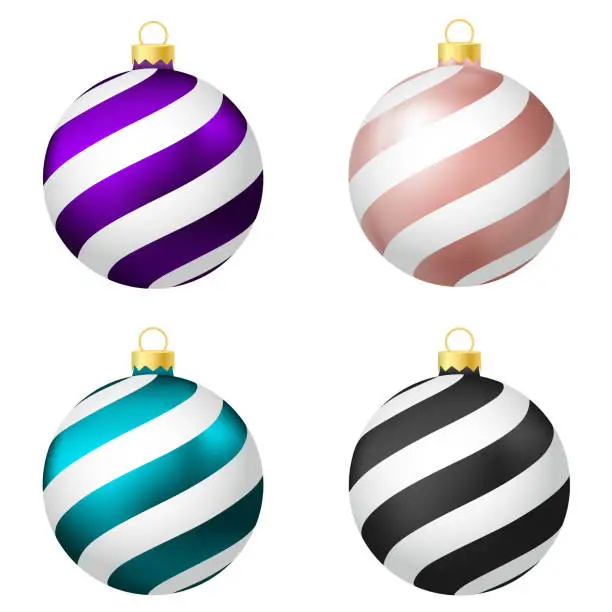 Vector illustration of Set of purple, beige, aqua and black Christmas tree toy or ball